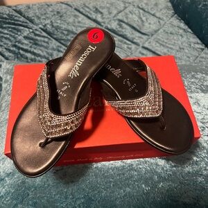 TOSCANELLA women black silver sandals /size 6